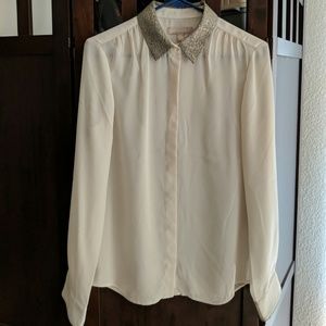 Banana Republic sheer blouse with gold collar